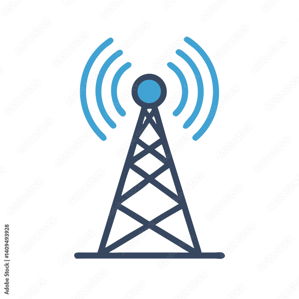 Poster wireless tower icon representing iot signal transmission