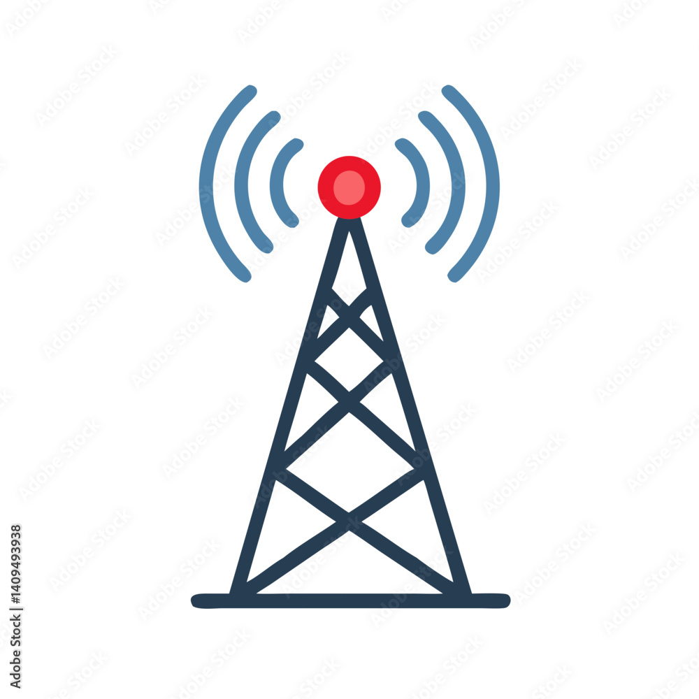 Poster wireless tower icon representing iot signal transmission