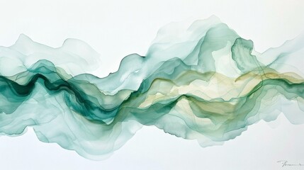 Obraz premium Watercolor Wash: Abstract Blend of Mint, Lime, and Teal in Fluid Motion