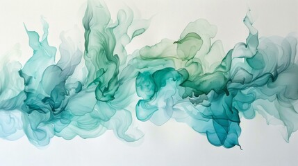 Abstract watercolor art with blending soft mint, lime and teal colors on white background