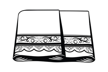 Decorative Black And White Towel Illustration With Floral And Geometric Design Elements On A White Background