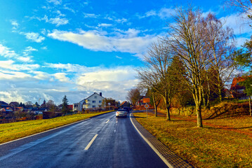 Fototapeta premium Staatsstraße 2316 vor Schollbrunn in Unterfranken (Bayern)