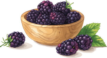 Blackberry Illustration vector design, Blackberry in wooden bowl in white background vector design