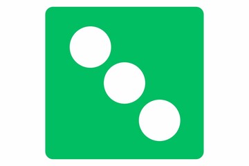 Green Dice number 3 on a white background