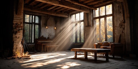 Fototapeta premium Sunbeams Fill Abandoned Interior