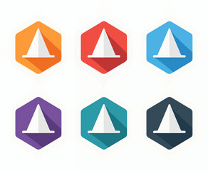 Colorful Hexagon Cone Icon Set