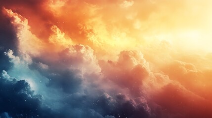 Fototapeta premium Vibrant Cloudscape with Orange and Blue Hues Illuminated by Bright Light