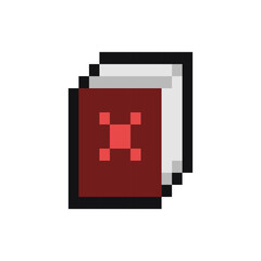 Book pixel gaming item, book 8 bit game resource, pixel art book icon, book game pixel element.