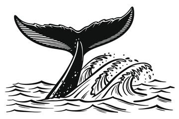 a whale tail splashing silhouette vector illustration,  with powerful wings © SEAMOR