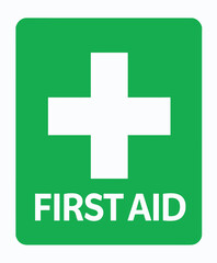 Obraz premium Green First Aid Sign with White Cross and Text