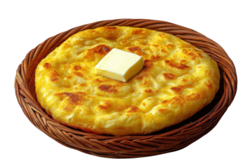 Golden brown Georgian Khachapuri bread a buttery delight served on a on transparent background