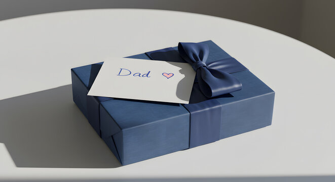 Fathers Day Gift Surprise A Blue Present Box with a Heartfelt Note - Powered by Adobe