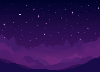Obraz premium Purple Starry Night Sky Over Mountain Landscape