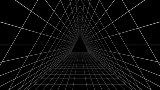 奥行きのある三角形のトンネルのワイヤーフレーム　仮想空間背景動画　ループ