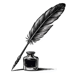 Quill Pen and Inkwell Sketch Illustration