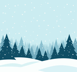 Snowy Winter Forest Scene with Evergreen Trees