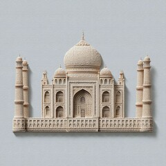 Obraz premium Intricate 3D representation of the Taj Mahal, showcasing detailed architecture against a neutral backdrop
