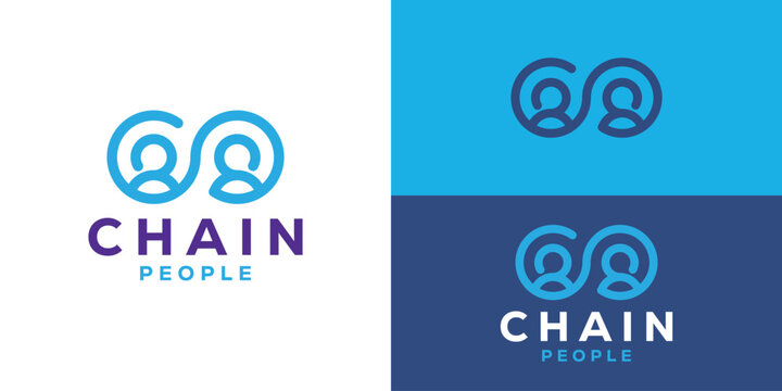 Simple chain people logo template. People connect logo design vector illustration.