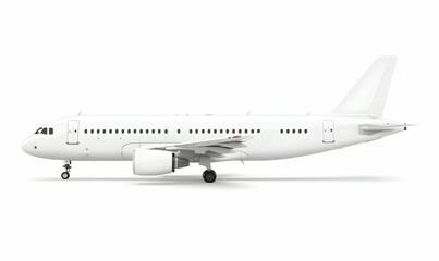 White Passenger Airplane Side View Isolated on White Background