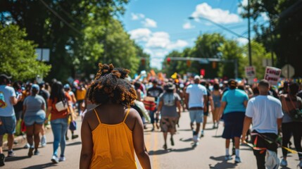 Local community members marching in a Juneteenth parade in Minneapolis.