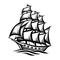 Antique Tall Ship Vessel Isolated | Decorative Boat With Detailed Sails & Rigging