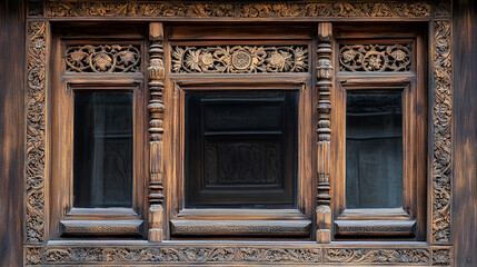 Obraz premium wooden windows with beautiful carvings, vintage and ancient