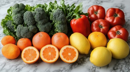 Fresh assortment of colorful fruits and vegetables, celebrating natural health and vitality.