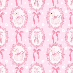 Swan Princess Seamless Pattern | Ballerina Girl Digital Paper | Ballet Princess 