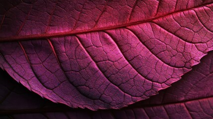 Fototapeta premium Close-up view of a deep purple leaf's intricate veins.