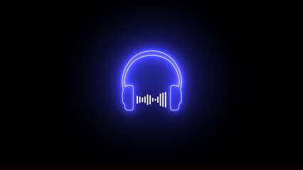 Image of neon glowing headphones on a black background. Speaker Icon