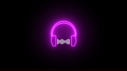 Image of neon glowing headphones on a black background. Speaker Icon