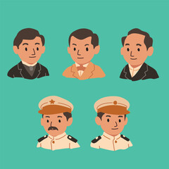 Philippine Heroes Vector Set - Rizal, Bonifacio, General Luna, Mabini, Del Pilar in Kids Book Style