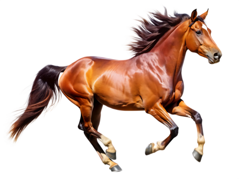 brown running horse isolated on white background PNG ,AI GENERATED