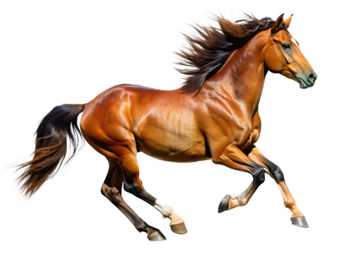 brown running horse isolated on white background PNG ,AI GENERATED