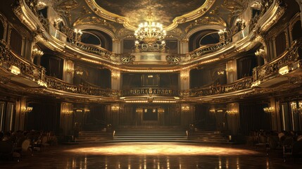 Obraz premium Grandiose golden theater interior showcasing architectural opulence and elegance