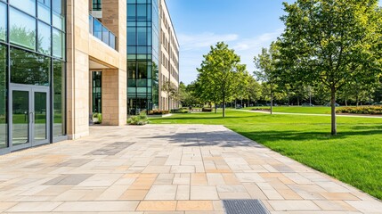 Sustainable architecture development in modern office building urban environment high-quality image bright daylight