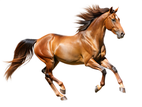 brown running horse isolated on white background PNG ,AI GENERATED