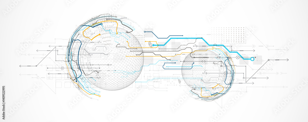Leinwandbilder Abstract circuit board background with sphere. Hi-tech digital technology concept. Vector.