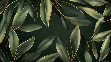 luxury gold Olive leaf background vector. Green and golden filter line arts design pattern for wallpaper, prints, canvas prints and home decoration.
