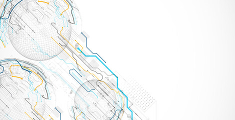 Abstract circuit board background with sphere. Hi-tech digital technology concept. Vector.