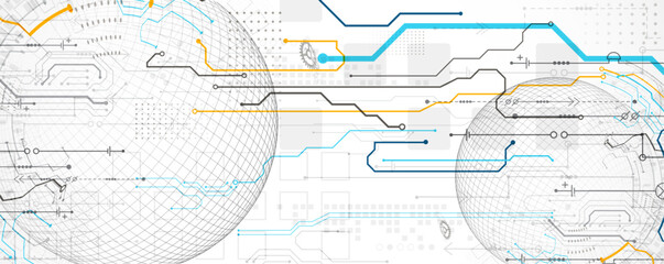 Abstract circuit board background with sphere. Hi-tech digital technology concept. Vector.