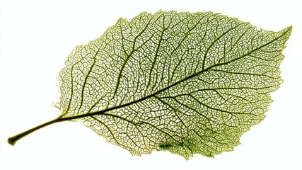Obraz premium Translucent leaf showing detailed veins against a crisp white background.