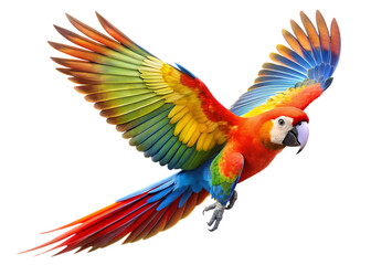 Fototapeta premium colorful flying parrot isolated on white background PNG,AI GENERATED