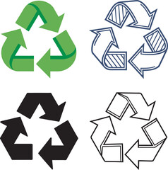 Recycle Symbol Flat Line Glyph Vector 4 Icon Set