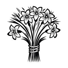 Floral Bouquet Silhouette Blossoms and Stems Tied with Twine | Resource