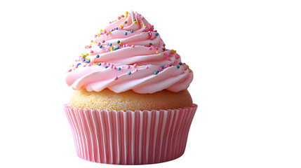 Cupcake with swirled buttercream and sprinkles in wrapper, photorealistic