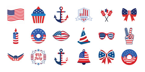 America Independence Day vector elements set, 4th of July design collection