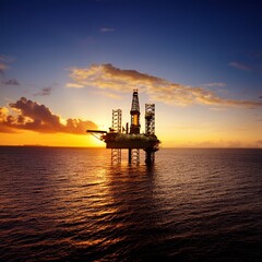 Silhouette of oil rigger from a far at sunset	