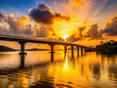 Ghana's Volta Lake sunset: Adomi Bridge silhouette, a breathtaking photographic moment.