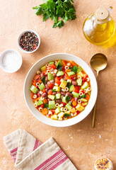 Vegetable minestrone soup. Vegetarian food. Italian cuisine.